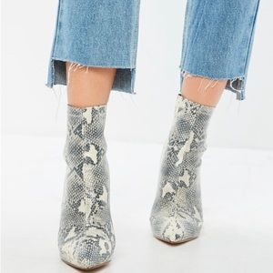 Missguided Nude SnakeSkin print Heeled Ankle Boots